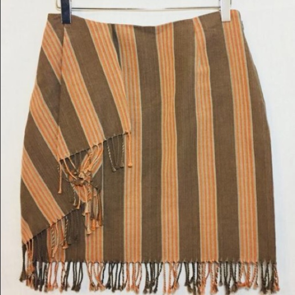 W By Worth NY Worn Faux Wrap Skirt with fringe.